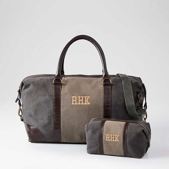 Everett Canvas and Leather Weekender and Travel Pouch Set