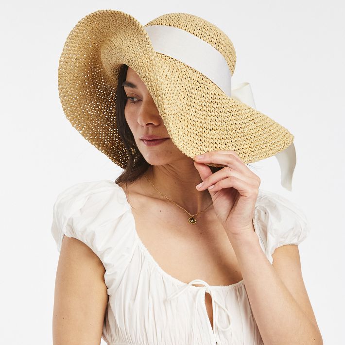 Beautiful Straw Hat with Bow Exclusive Navy Packable Wide Bow Sunhat | Toucan Hats main image 4