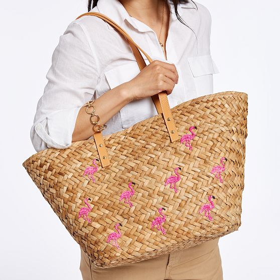 Hand Embroidered Palm Leaf Tote