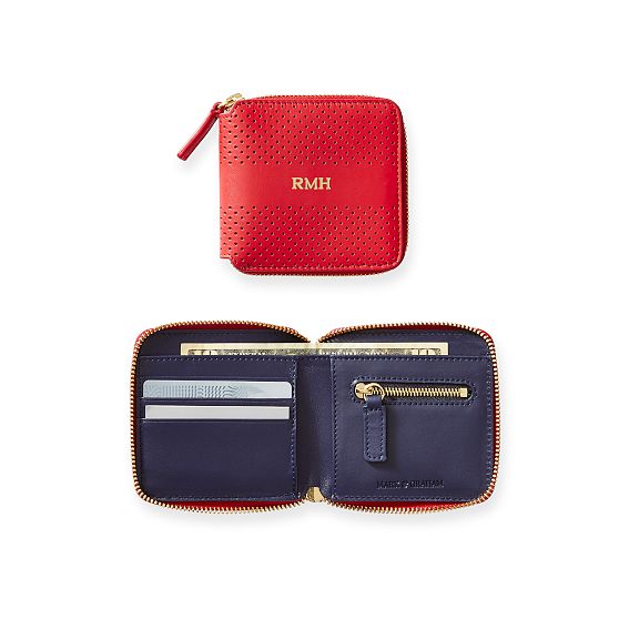 Perforated Leather Square Wallet