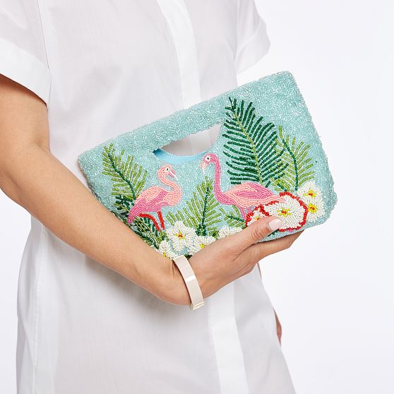 Flamingo Beaded Clutch