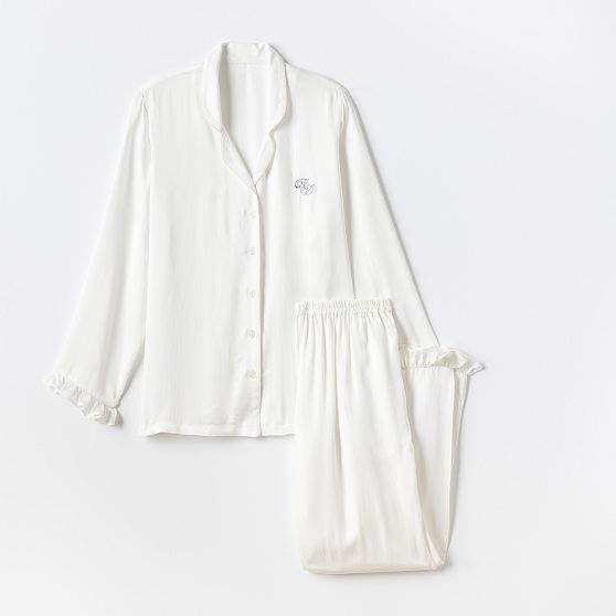 Ruffle Sateen Long Pajamas