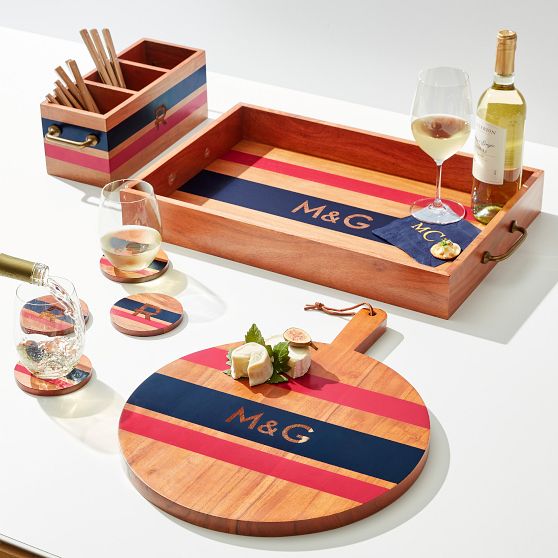 Striped Acacia Wood Round Cheese Board
