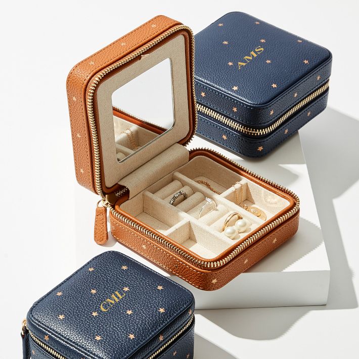 Petit étui à bijoux en cuir Pu carré Joyero Organizador velours boîte de rangeme
