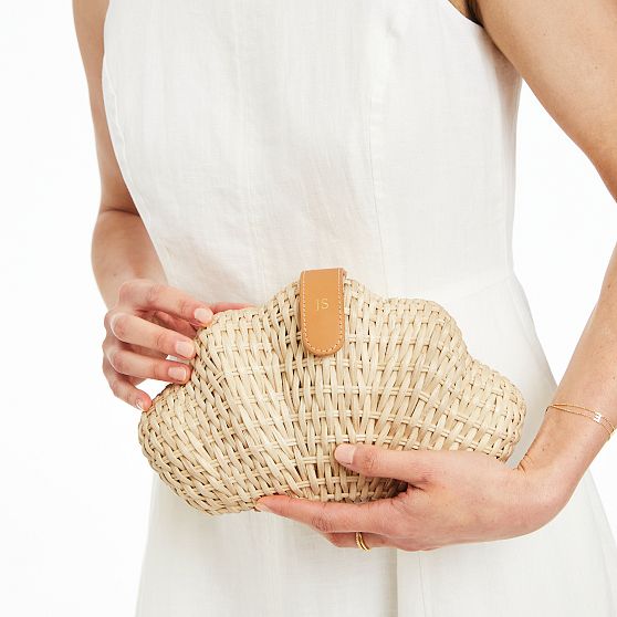 Wicker and Leather Shell Clutch