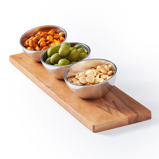 Wood and Silver Serving Bowls