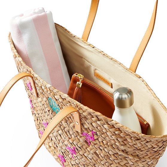 Hand Embroidered Palm Leaf Tote