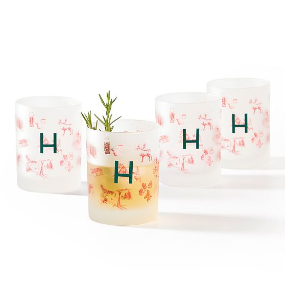 Winter Scenic Frosted Rocks Glasses, Set of 4