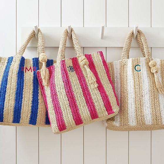 Cabana Stripe Straw Tote and Pouch Set