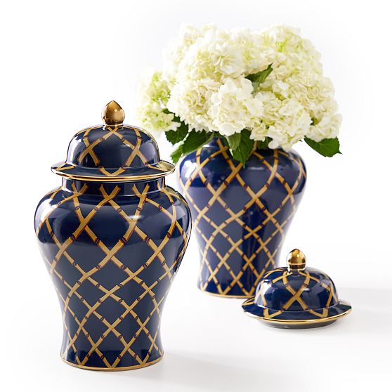 Mark &amp; Graham x Dana Gibson Navy Bamboo Ginger Jar, Large