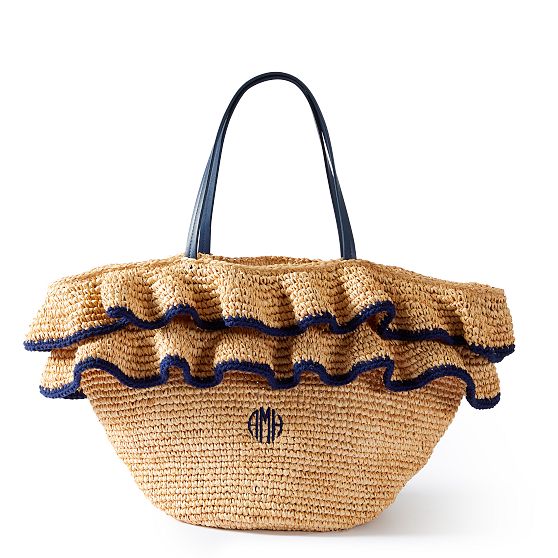 Ruffle Raffia Tote