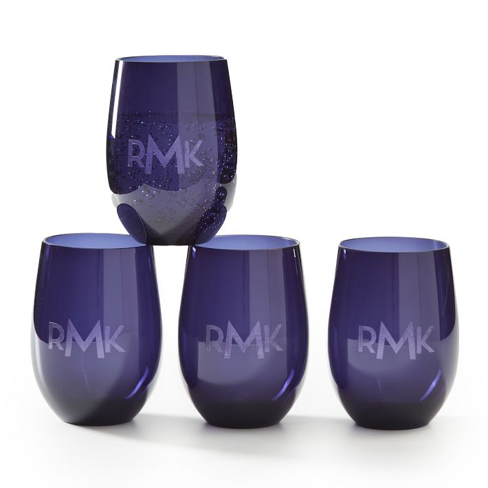 Acrylic Stemless Wine Glasses, Set of 4, Clear, Monogrammed