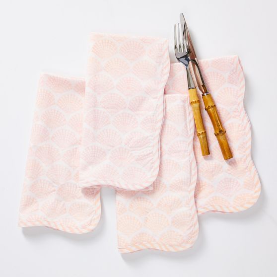 Shell Block Print Scalloped Napkins, Set of 4