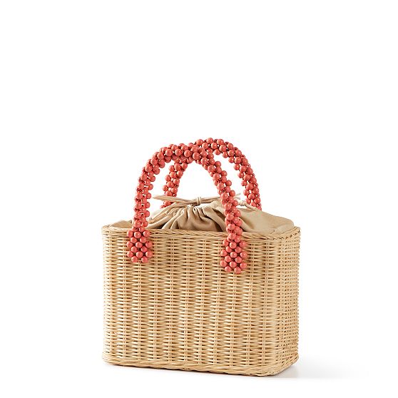 Wicker and Leather Beaded Bag