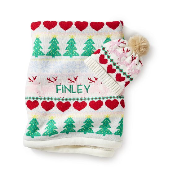 Fair Isle Baby Blanket and Hat Set