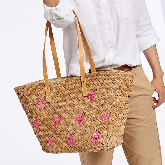 Hand Embroidered Palm Leaf Tote