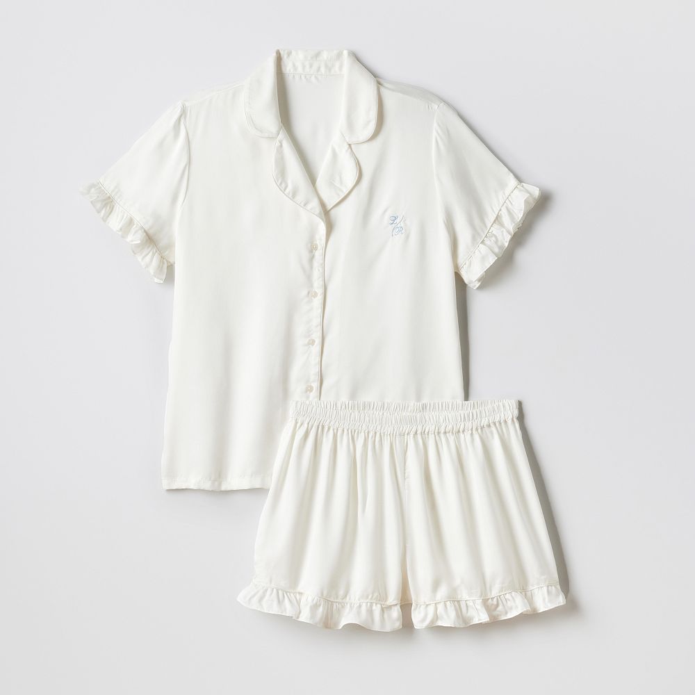 Personalized Ruffle Sateen Short Pajamas (hover over image)