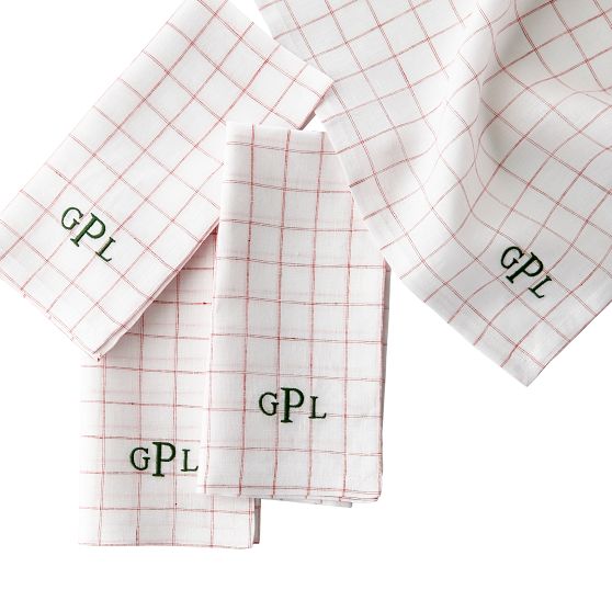 Windowpane Linen Napkins, Dinner 20x20, Set of 4, Red-White