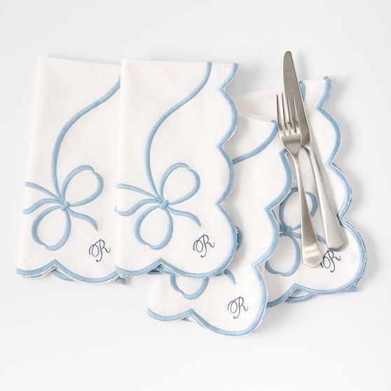 Embroidered Bow Dinner Napkins, Set of 4