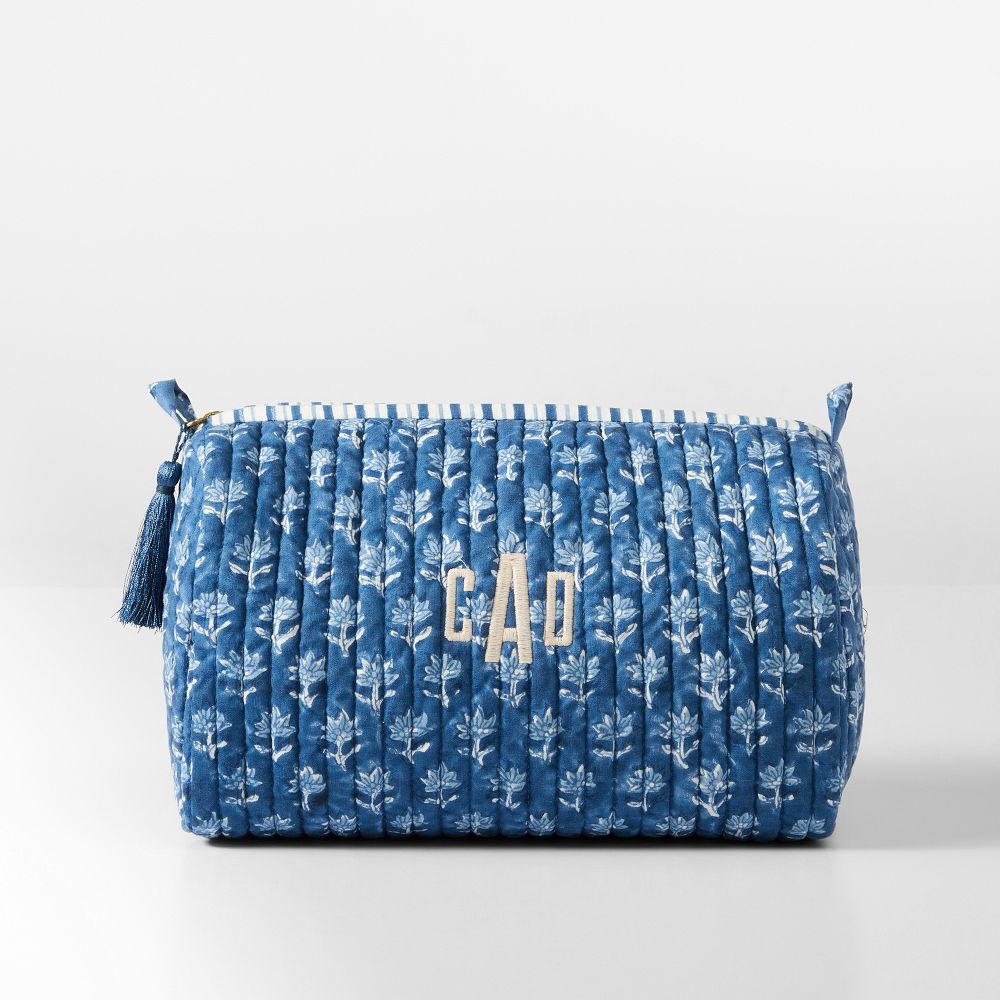 Block Print Quilted Cosmetic Pouch