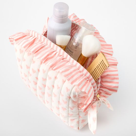Block Print Ruffle Cosmetic Pouch