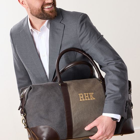 Everett Canvas and Leather Weekender and Travel Pouch Set