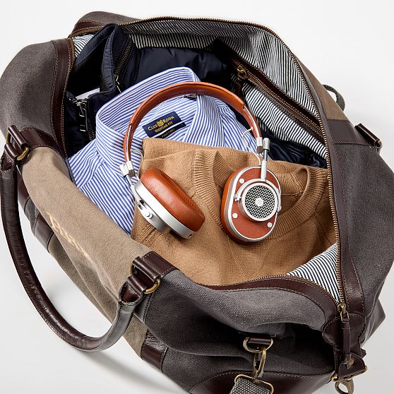 Everett Canvas and Leather Weekender and Travel Pouch Set