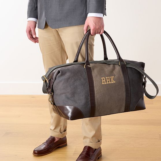 Everett Canvas and Leather Weekender and Travel Pouch Set