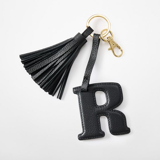Initial Leather Tassel Keychain