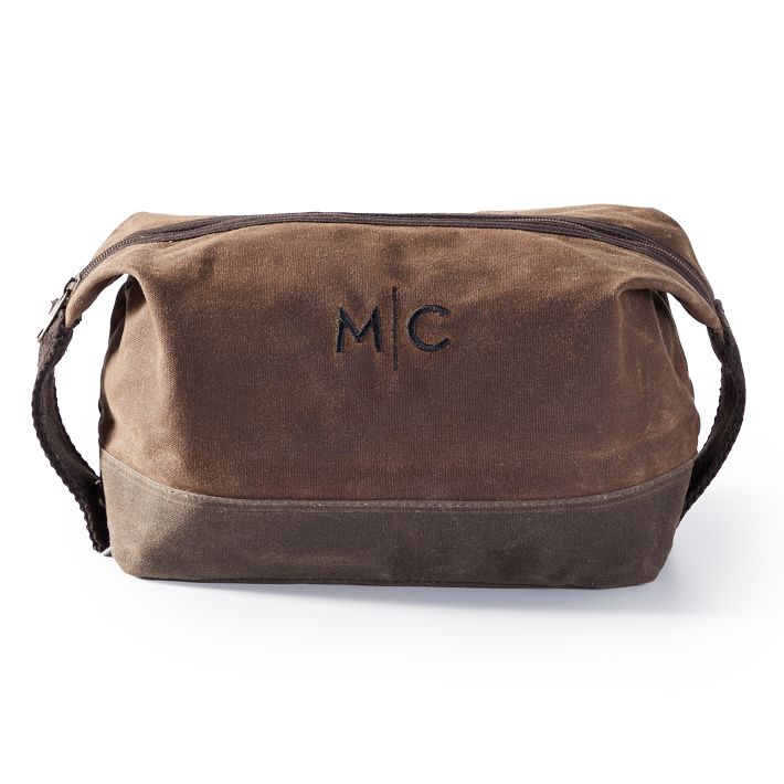 men's canvas travel toiletry bag Mens Makeup Bags Mens Luxury Logo Metal WITZMAN logo adds a touch of elegance to the bag Expedition Groomsmen Toiletry Bag Brown