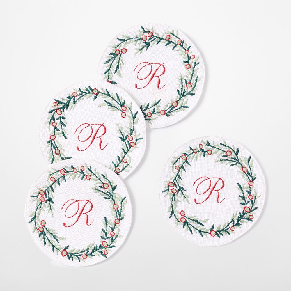 Bespoke Embroidered Coasters, Set of 4