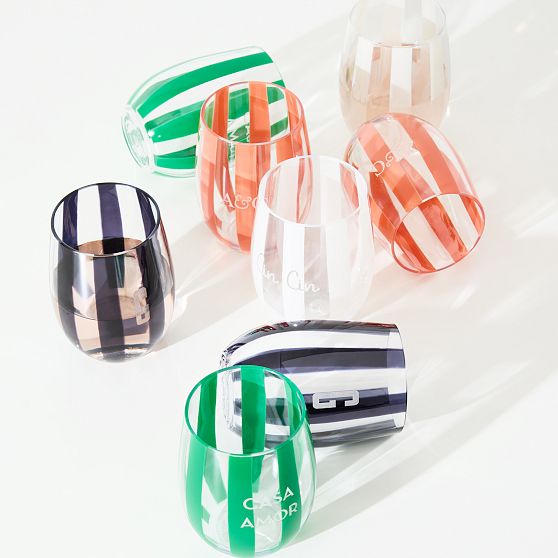 Striped Acrylic Stemless Wine Glasses