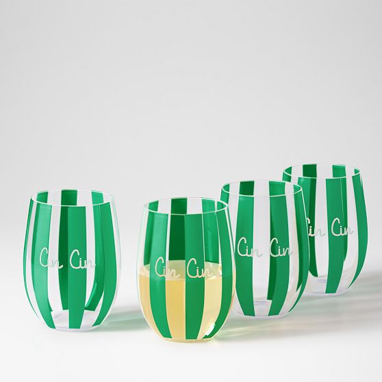 Striped Acrylic Stemless Wine Glasses