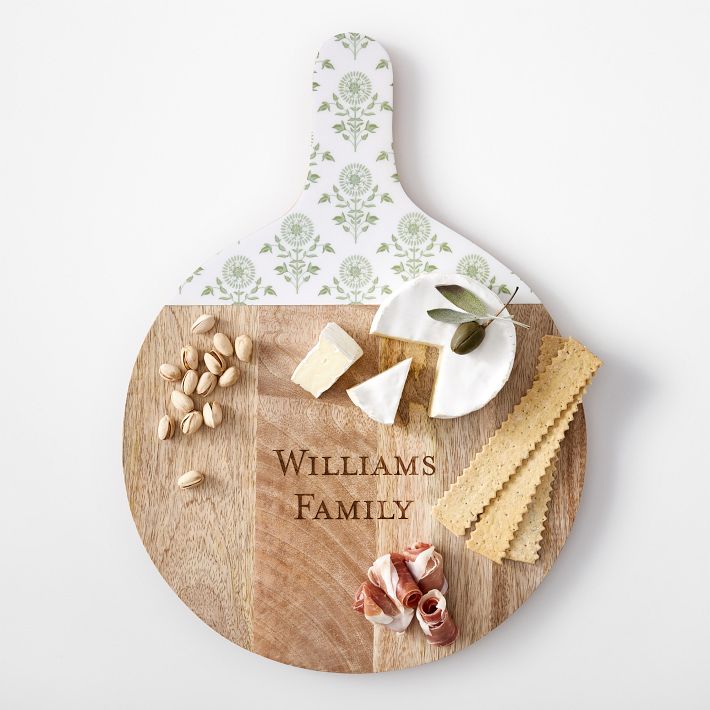 Wood and Enamel Round Handled Cheese Board