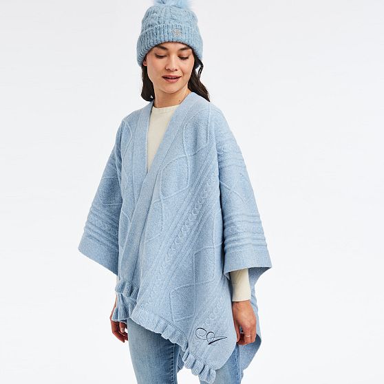 Cable Knit Ruffle Poncho