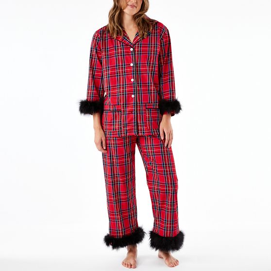 Feather Trim Tartan Pajamas