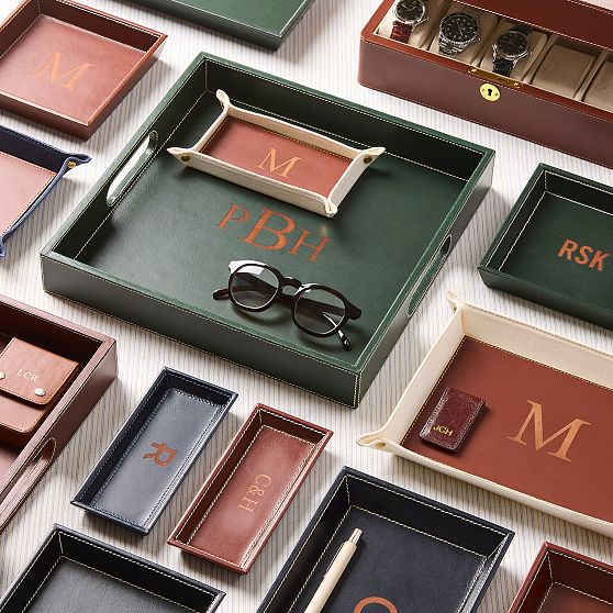 Classic Leather Top Stitch Catchall Tray