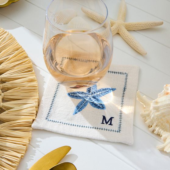 Embroidered Coastal Coasters, Set of 4