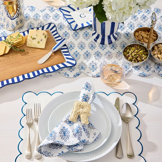 Embroidered Scalloped Coastal Placemats, Set of 4