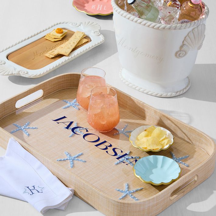 Embroidered Starfish Raffia Tray