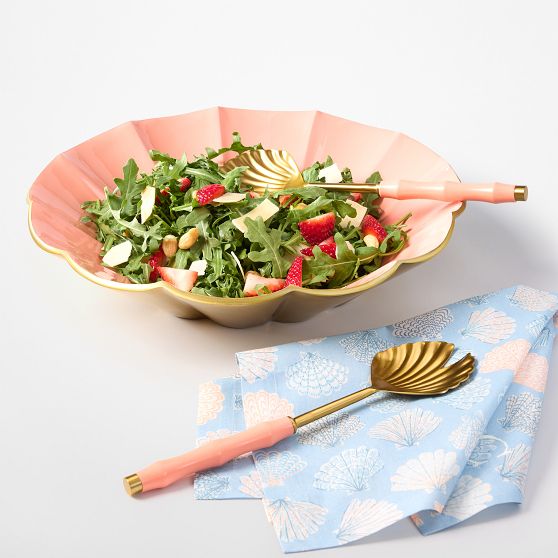 Scalloped Enamel Serving Bowl with Servers