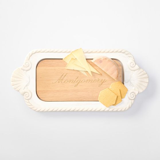 Seashell Ceramic and Wood Cheese Board