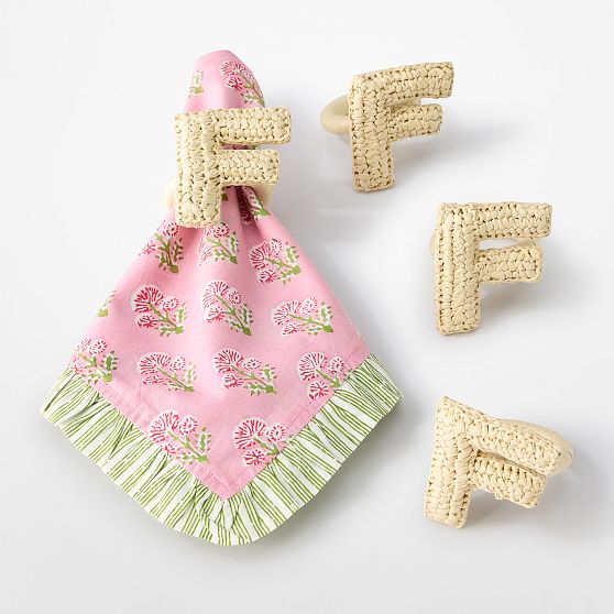 Initial Raffia Napkin Rings, Set of 4