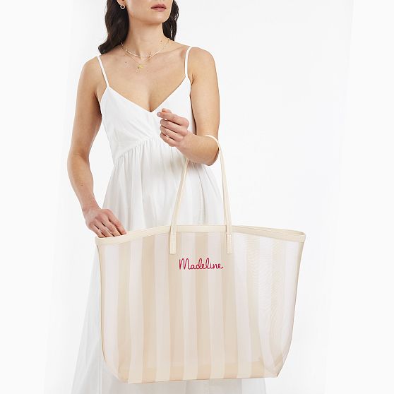 Cabana Stripe Mesh Tote and Pouch Set