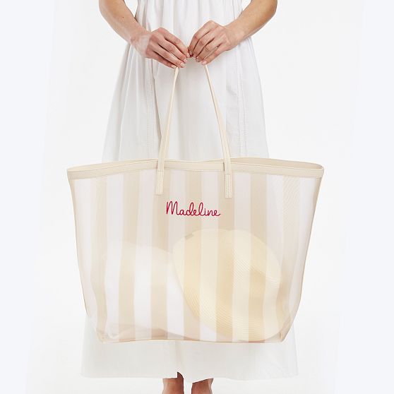 Cabana Stripe Mesh Tote and Pouch Set