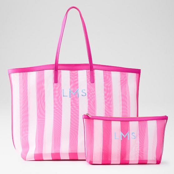 Cabana Stripe Mesh Tote and Pouch Set