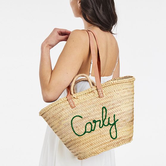 Hand Embroidered Raffia Tote
