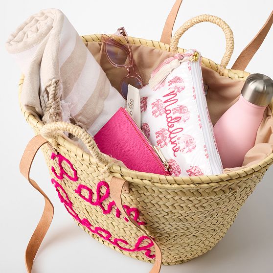 Hand Embroidered Raffia Tote