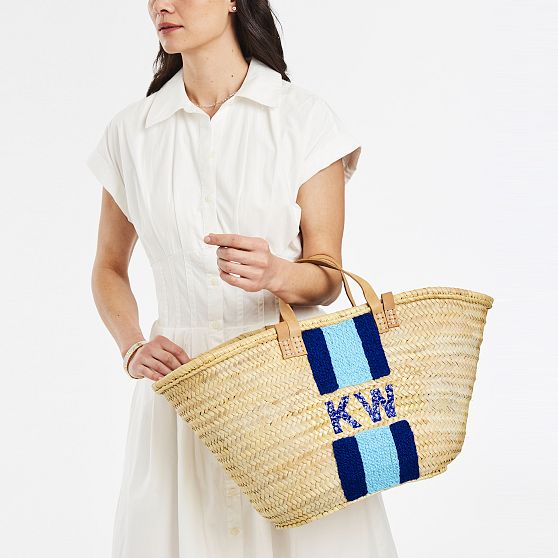 Hand Painted Straw Beach Bag