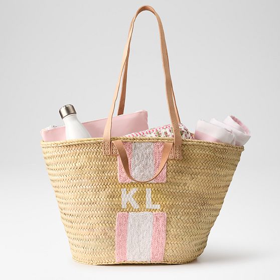Hand Painted Straw Beach Bag